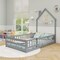 Wooden Twin Size Montessori Floor Bed with Lockable Door Guardrails and House Shape Design